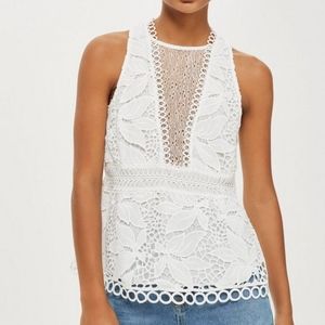 Topshop White Péplum Lacé Top